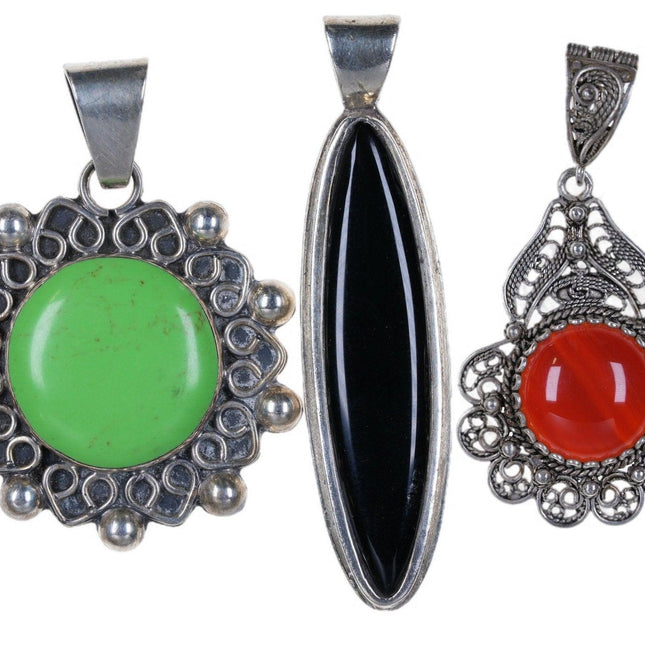 3 Vintage Sterling and stone pendants c - Estate Fresh Austin