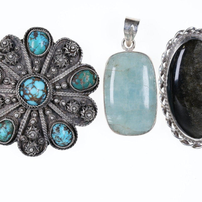 3 Vintage Sterling and stone pendants - Estate Fresh Austin