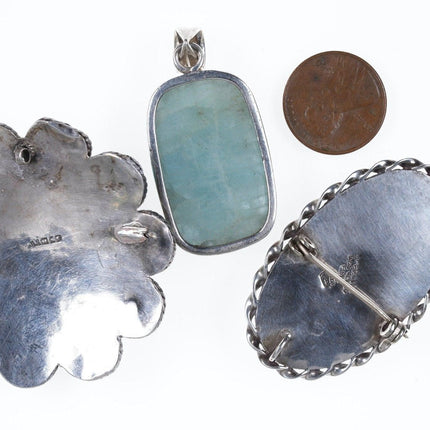 3 Vintage Sterling and stone pendants - Estate Fresh Austin
