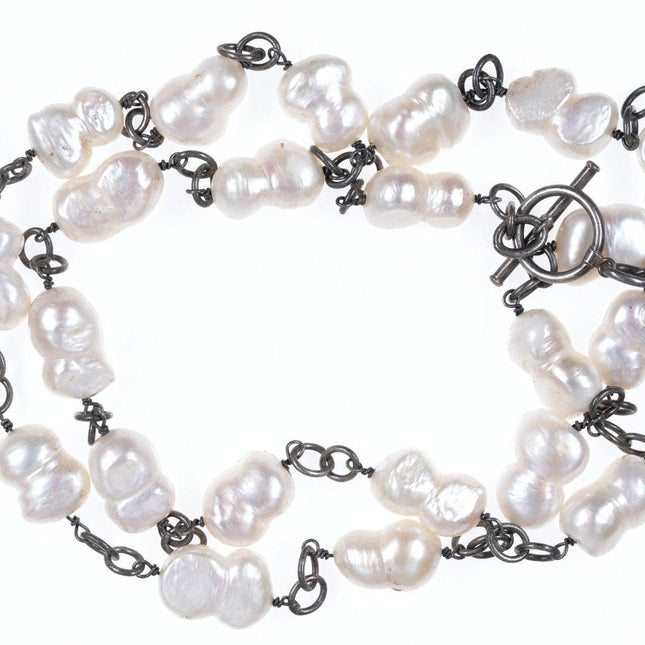 30" Vintage Sterling mounted Large Freshwater pearl necklace - Estate Fresh Austin
