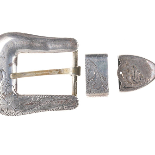 3/4" Vogt Hand Engraved Sterling silver ranger belt buckle set - Estate Fresh Austin