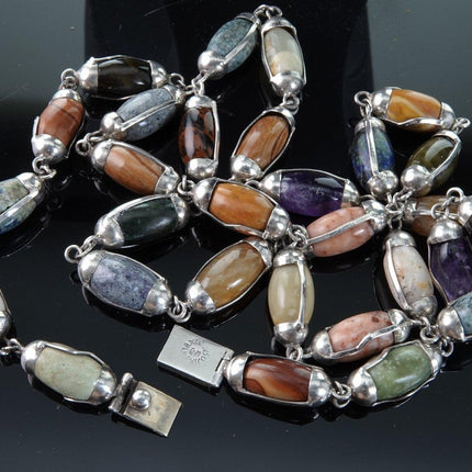 39" Mexican Silver Semiprecious stones necklace - Estate Fresh Austin