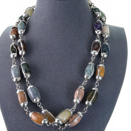 39" Mexican Silver Semiprecious stones necklace - Estate Fresh Austin