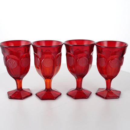 4 1970's Ruby Fostoria Coin Wine Goblets - Estate Fresh Austin