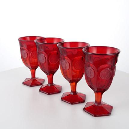 4 1970's Ruby Fostoria Coin Wine Goblets - Estate Fresh Austin