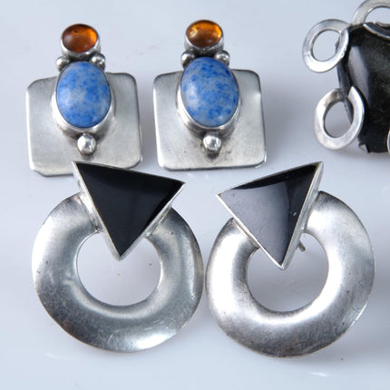 4 Pairs Navajo Sterling and Mexican Silver vintage earrings - Estate Fresh Austin