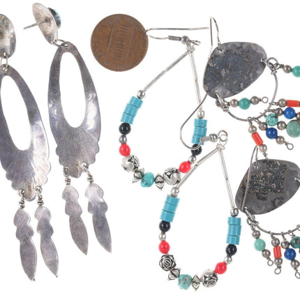 4 pr Vintage Native American/southwestern sterling earrings - Estate Fresh Austin