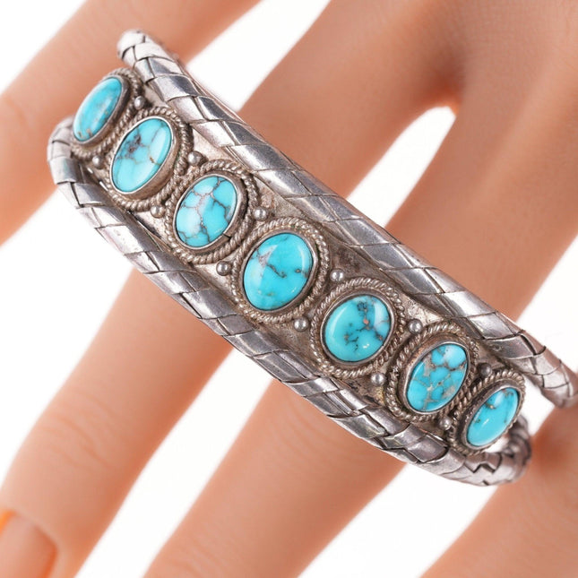 40's-50's Vintage Native American Braided Silver and turquoise bracelet - Estate Fresh Austin