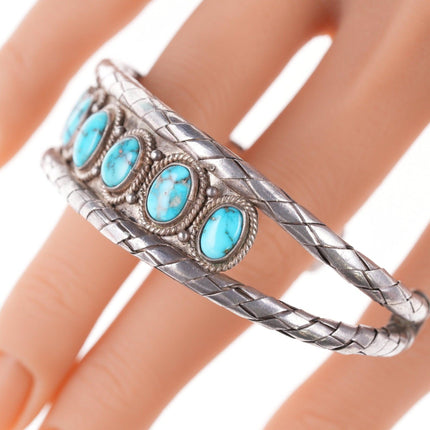 40's-50's Vintage Native American Braided Silver and turquoise bracelet - Estate Fresh Austin