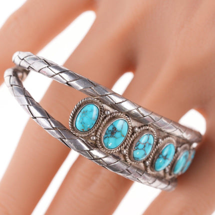 40's-50's Vintage Native American Braided Silver and turquoise bracelet - Estate Fresh Austin