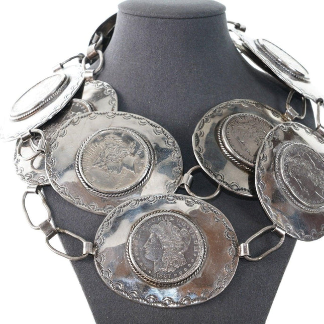 44" Sarah Grey Navajo Stamped Sterling Silver Dollars concho belt - Estate Fresh Austin