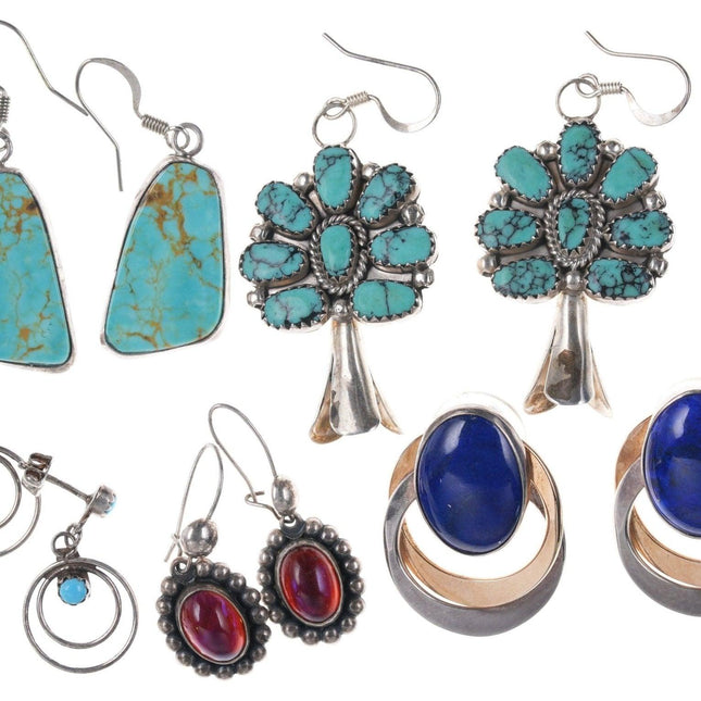 5 pr Native American/Southwestern Sterling earrings - Estate Fresh Austin