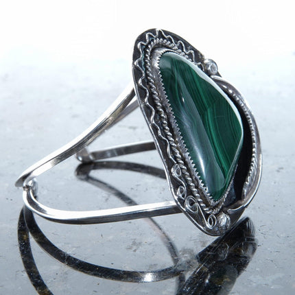 6 3/8" Vintage Navajo Malachite and sterling silver cuff bracelet - Estate Fresh Austin