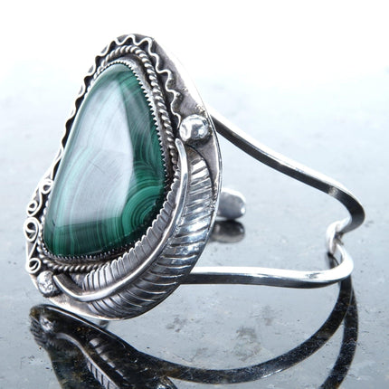 6 3/8" Vintage Navajo Malachite and sterling silver cuff bracelet - Estate Fresh Austin