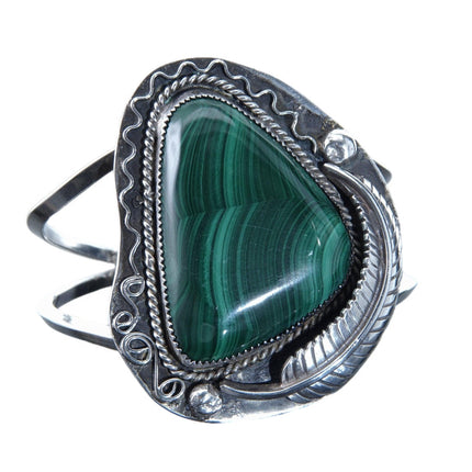 6 3/8" Vintage Navajo Malachite and sterling silver cuff bracelet - Estate Fresh Austin