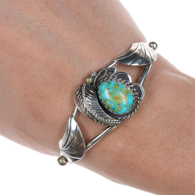 6 3/8" Vintage Navajo silver and turquoise cuff bracelet g - Estate Fresh Austin