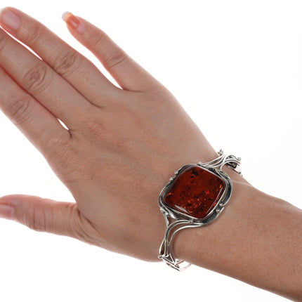 6 5/8" Vintage Amber and sterling bangle bracelet - Estate Fresh Austin