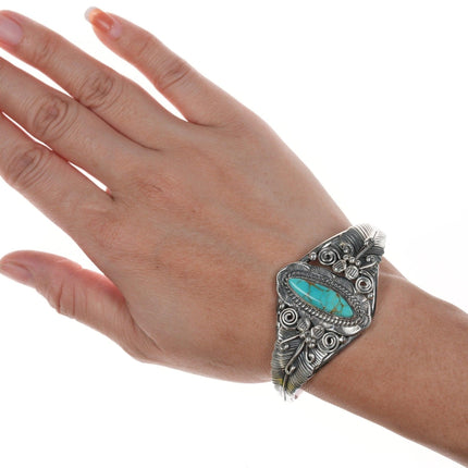 6 5/8" Vintage Navajo sterling and turquoise bracelet - Estate Fresh Austin