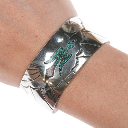 6 5/8" vintage Navajo sterling chip inlay bracelet - Estate Fresh Austin