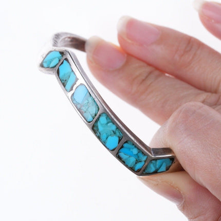 6 5/8" Vintage Zuni silver and turquoise chip inlay bracelet - Estate Fresh Austin