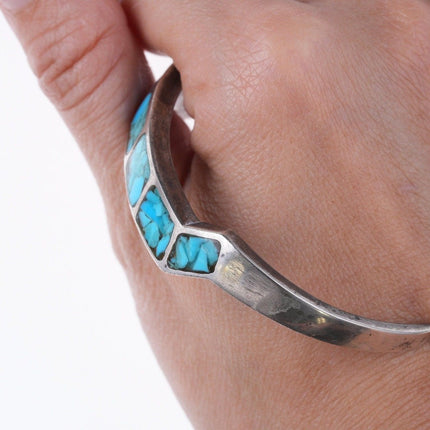 6 5/8" Vintage Zuni silver and turquoise chip inlay bracelet - Estate Fresh Austin