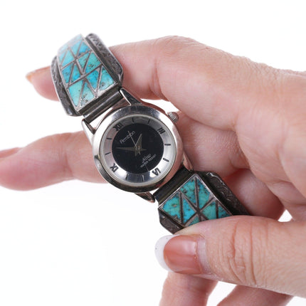 6-7.5" Vintage Zuni Sterling and turquoise watch bracelet - Estate Fresh Austin