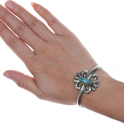 6" Vintage Navajo cast silver and turquoise bracelet - Estate Fresh Austin