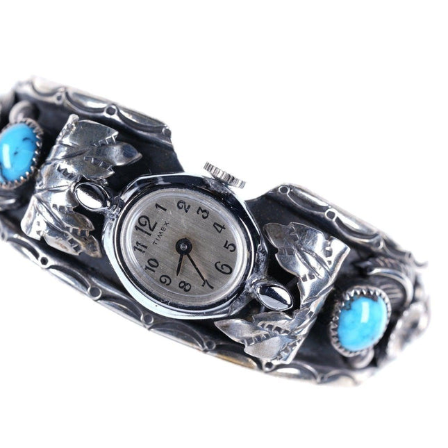 6" Vintage Navajo Cuff Bracelet watch band Sterling Turquoise/Coral - Estate Fresh Austin