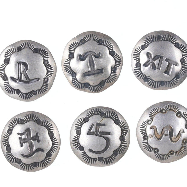 6 Vintage Navajo Stamped Sterling button covers p - Estate Fresh Austin