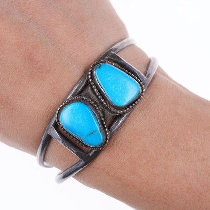 6" Vintage Sterling and turquoise Native American cuff bracelet - Estate Fresh Austin