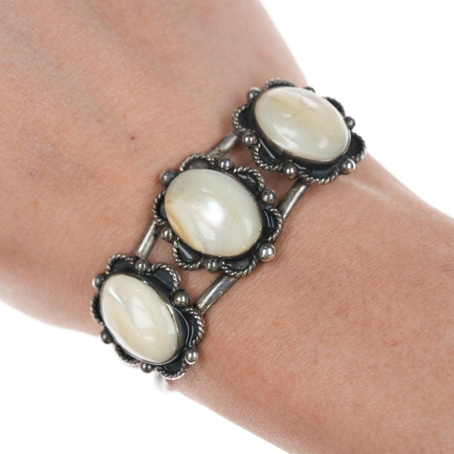 6.25" 50's-60's Navajo Silver and mother of pearl bracelet - Estate Fresh Austin