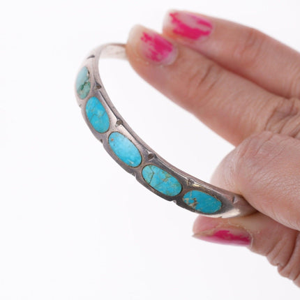 6.25" Vintage Zuni channel inlay turquoise silver bracelet - Estate Fresh Austin