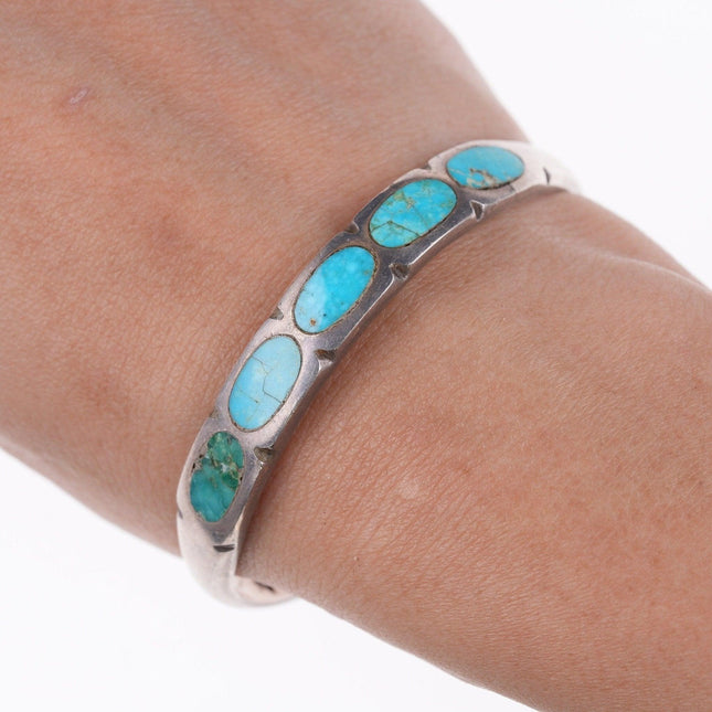 6.25" Vintage Zuni channel inlay turquoise silver bracelet - Estate Fresh Austin