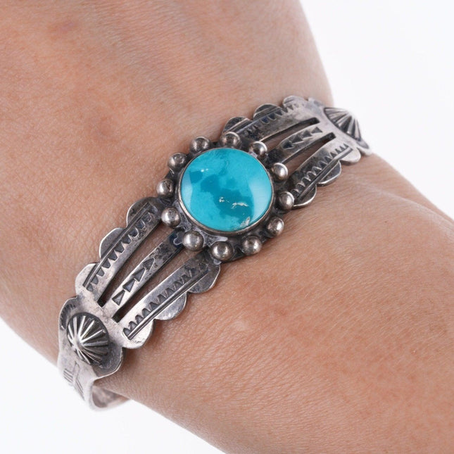 6.5" 30's-40's Fred Harvey Era sterling and turquoise bracelet - Estate Fresh Austin