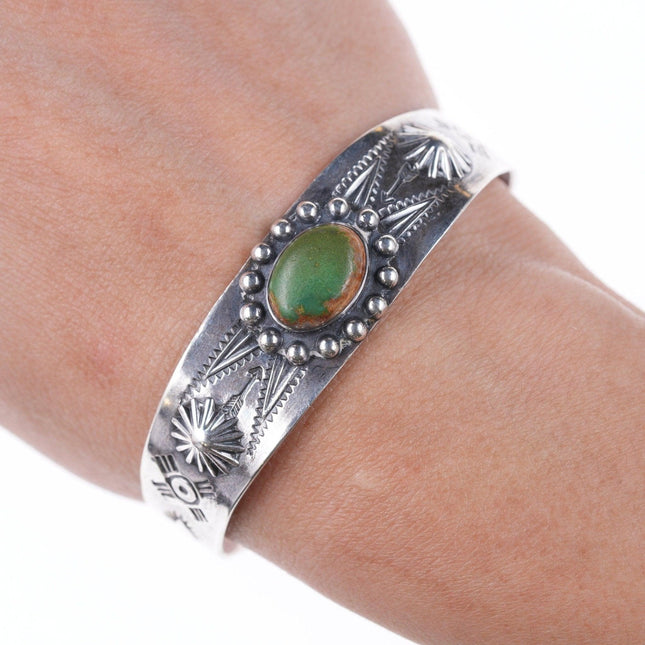 6.5" c1940's Navajo Curio sterling and turquoise bracelet - Estate Fresh Austin