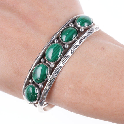 6.5" Vintage Larry Moses Yazzie Navajo Sterling and malachite bracelet - Estate Fresh Austin