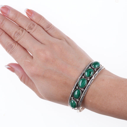 6.5" Vintage Larry Moses Yazzie Navajo Sterling and malachite bracelet - Estate Fresh Austin