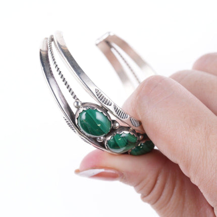 6.5" Vintage Larry Moses Yazzie Navajo Sterling and malachite bracelet - Estate Fresh Austin