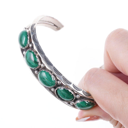 6.5" Vintage Larry Moses Yazzie Navajo Sterling and malachite bracelet - Estate Fresh Austin