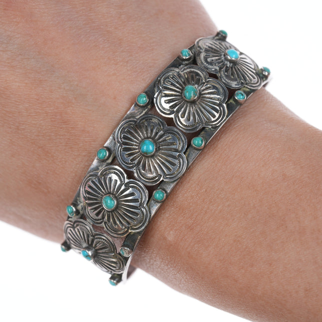 6 3/8" 30's-40's Stamped Silver snake eye turquoise Cuff Bracelet