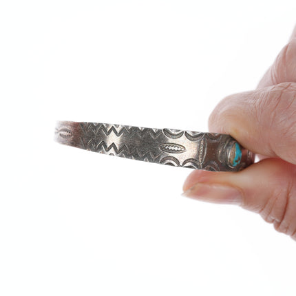 6.35" 30's-40's Stamped Silver Cuff Bracelet with turquoise