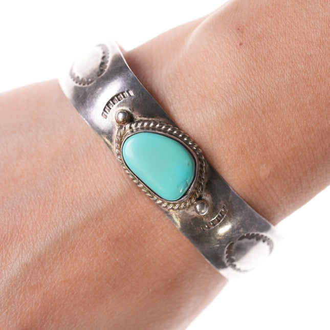 6.75" Vintage Navajo sterling and turquoise bracelet rt - Estate Fresh Austin