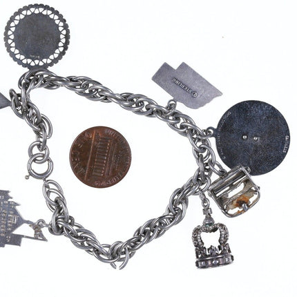 7" 1960's Charm Bracelet Walt Disney world Bermuda, Jeffrey, Nebraska, Typewrite - Estate Fresh Austin