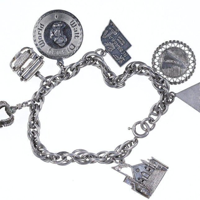 7" 1960's Charm Bracelet Walt Disney world Bermuda, Jeffrey, Nebraska, Typewrite - Estate Fresh Austin