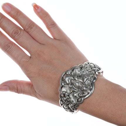 7 3/8" Antique TS 800 silver repoussse bracelet - Estate Fresh Austin