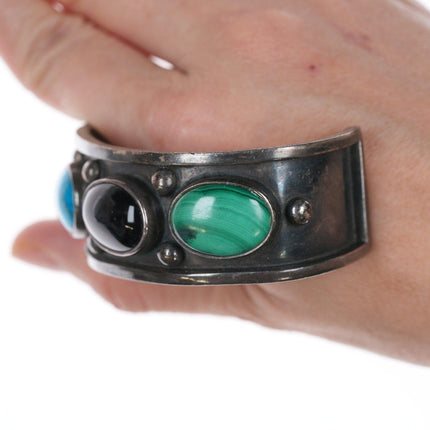 7" AIS Retro Sterling multi-stone modernist cuff bracelet - Estate Fresh Austin