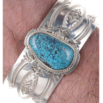 7" J Nelson Kingman Turquoise Cuff Bracelet Navajo Sterling Silver - Estate Fresh Austin