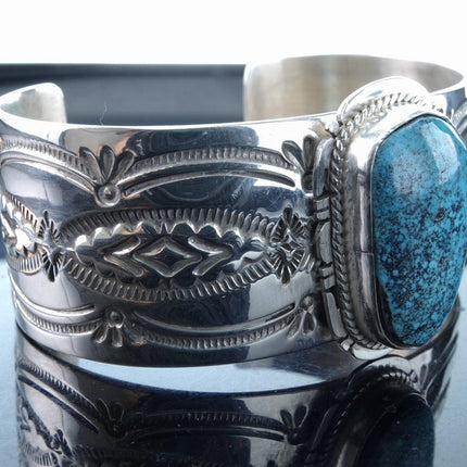 7" J Nelson Kingman Turquoise Cuff Bracelet Navajo Sterling Silver - Estate Fresh Austin