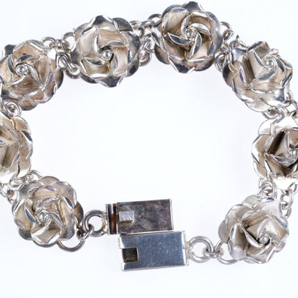 7" Retro Mexican sterling silver floriform bracelet - Estate Fresh Austin