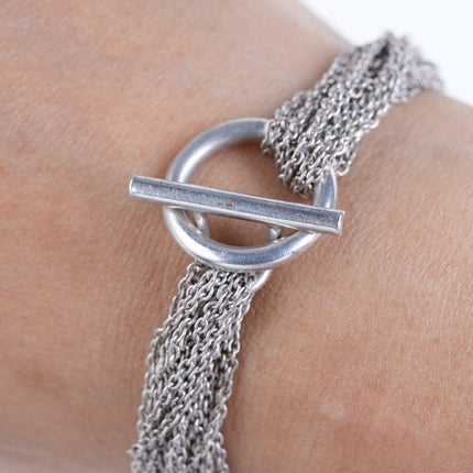 7" Retro Sterling silver mesh link heart bracelet - Estate Fresh Austin